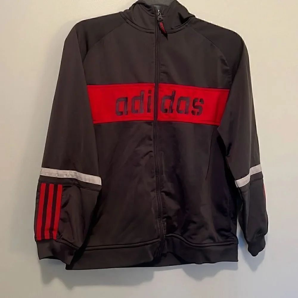 Adidas Unisex Black Full Zip Logo Hooded Sweatshirt
